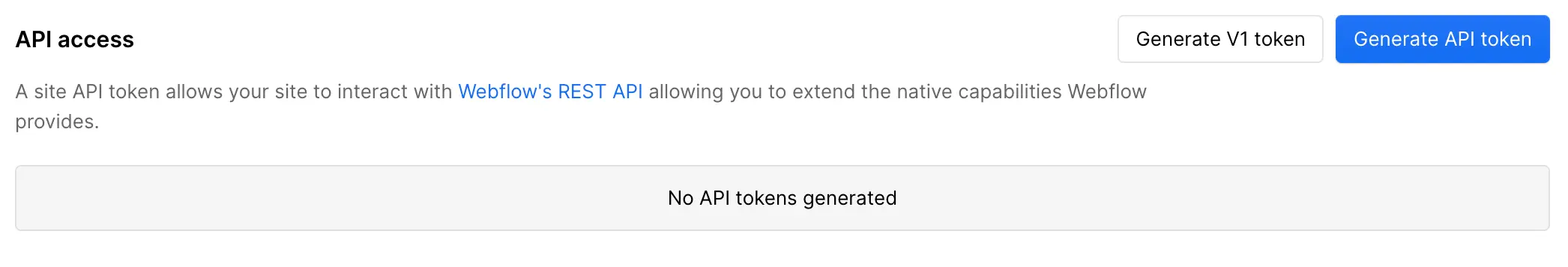 Generate API Token in Webflow