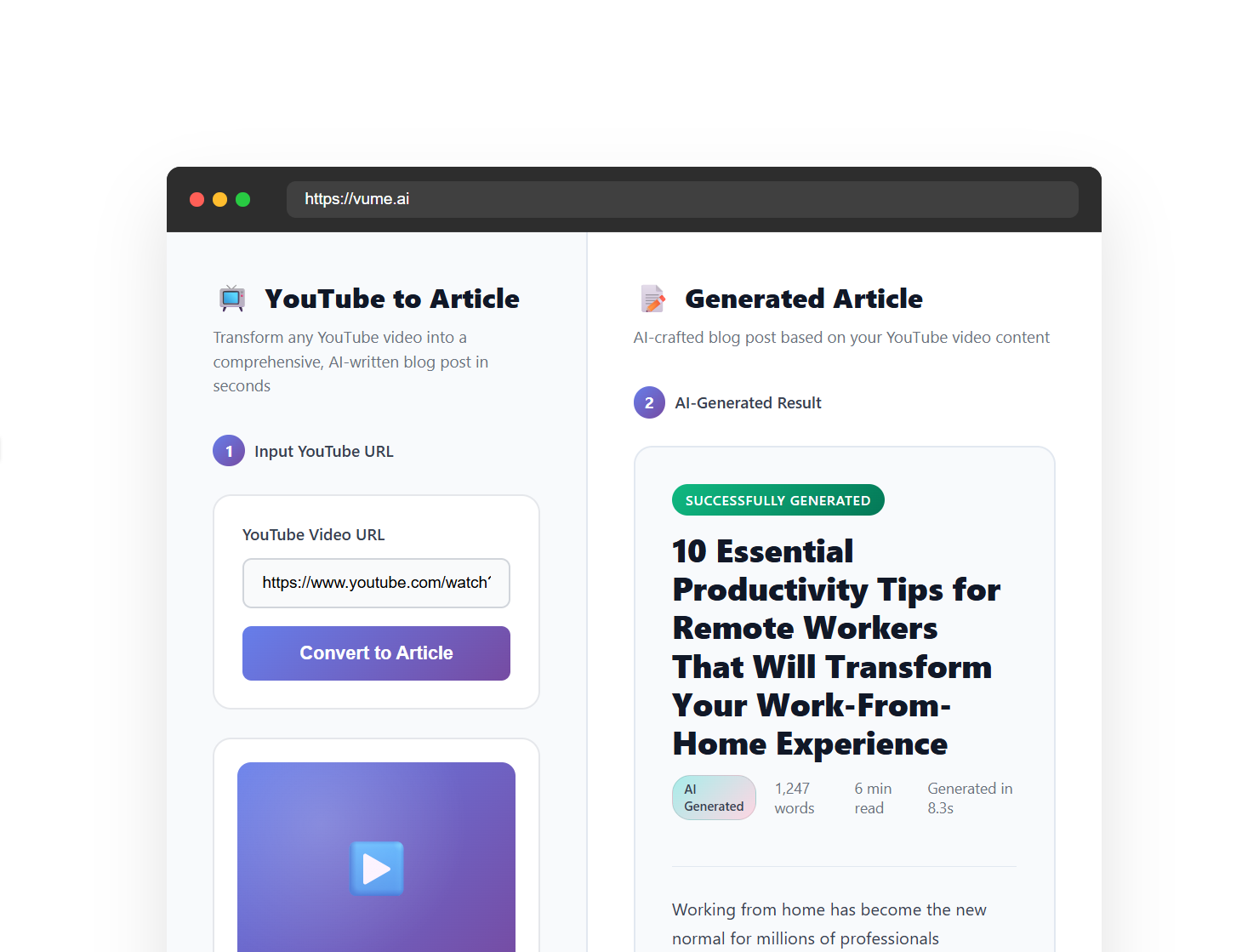 Youtube Video to Blog Post